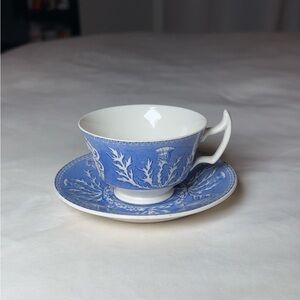 Set Of 12 1936 Wedgewood Uni Of Penn Blue & White Transferware Cups & Saucers